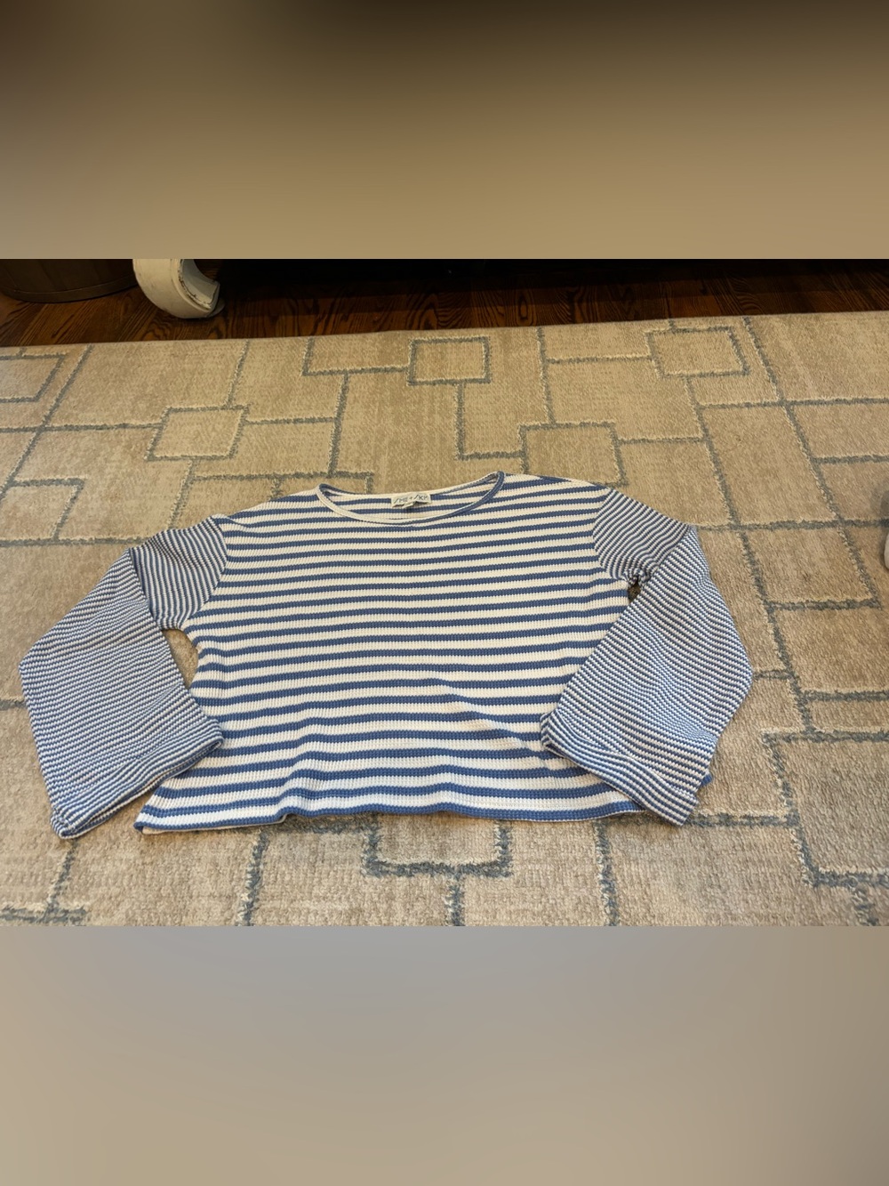 Blue and White Striped Waffle  Knit  Crop Top